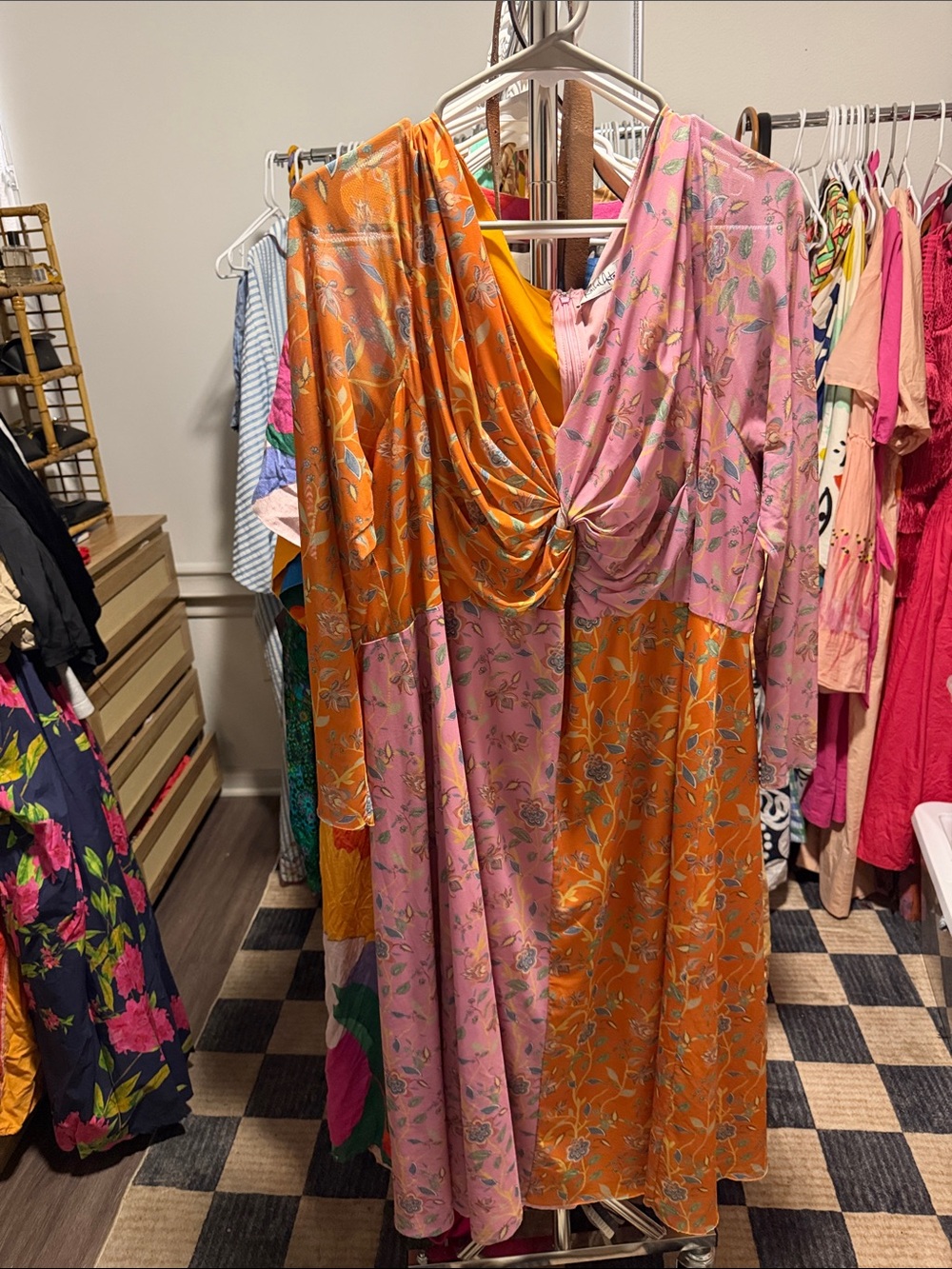 Rachel Antonoff Pink & Orange Floral Maxi Dress with Twist Front